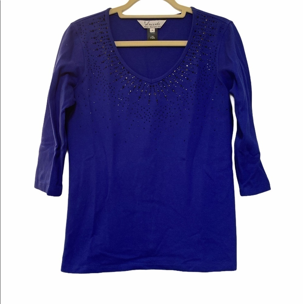 Vincente blouse embellished v-neck 3/4 length sleeves Size medium